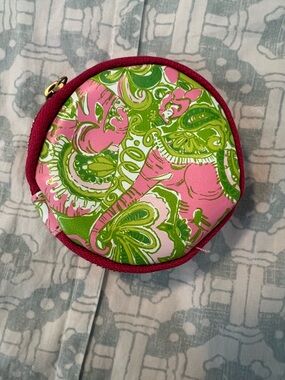 Lilly Pulitzer Round Pink & Green Paisley elephant Pouch